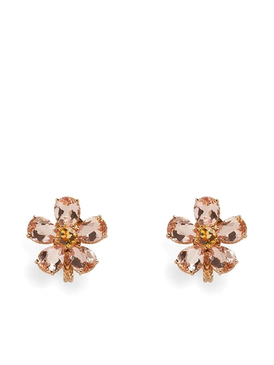 Dolce & Gabbana 18kt Rose Gold Quartz Flower Earrings In Rosa