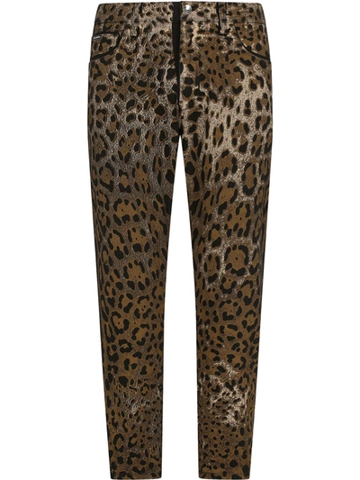 Dolce & Gabbana Leopard Print Cropped Trousers In Braun