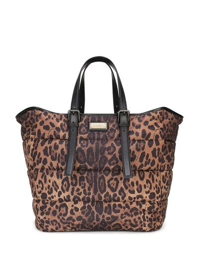 Dolce & Gabbana Leopard-print Tote Bag In Brown