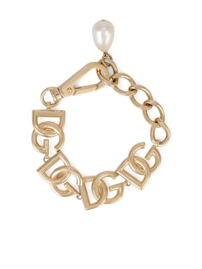 Dolce & Gabbana Dg-chain Bracelet With Pearly Charm In Gold
