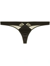 Fleur Du Mal Satin Luxe Topstitch Thong In Black