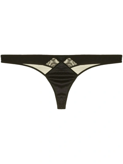 Fleur Du Mal Satin Luxe Topstitch Thong In Black