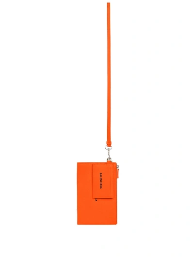 Balenciaga Cash Pouch Lanyard-strap Cardholder In Orange