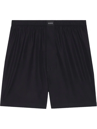 Balenciaga Logo-patch Buttoned-fly Boxer Shorts In Black