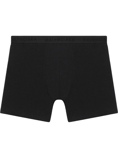 Balenciaga Man Black Boxer Shorts With Logo Tape