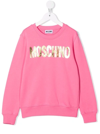 Moschino Kids' Logo Crew-neck Sweatshirt In Pink