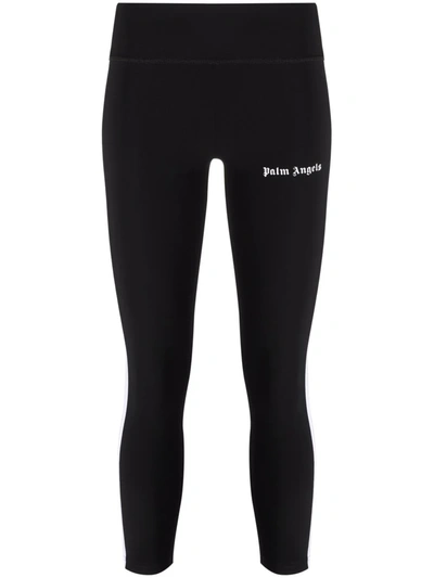 Palm Angels Black Leggings With Contrasting Stripes In Stretch Polyamide Woman