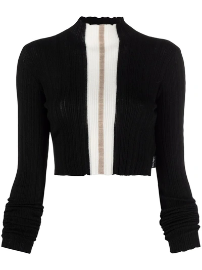 Palm Angels Woman Black Crop Sweater With Contrast Stripe