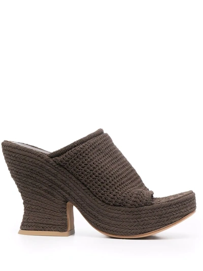 Bottega Veneta Woven Wedge Mules In Brown