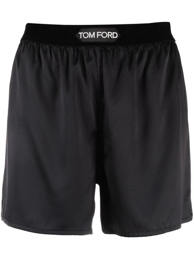 Tom Ford Velvet-trimmed Silk-blend Satin Shorts In Black