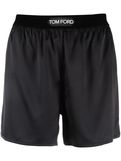 Tom Ford Hendrix Floral Stretch Silk Satin Pajama Shorts In Off White Black