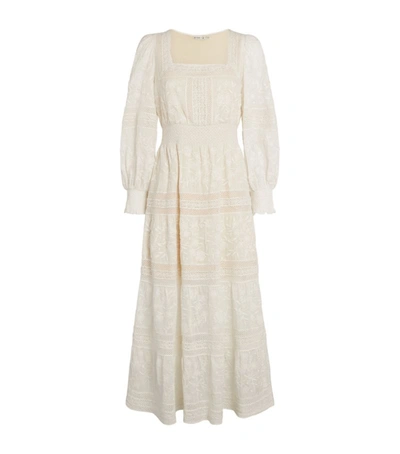 Alice And Olivia Finley Lace-trimmed Embroidered Cotton-voile Midi Dress In Off White