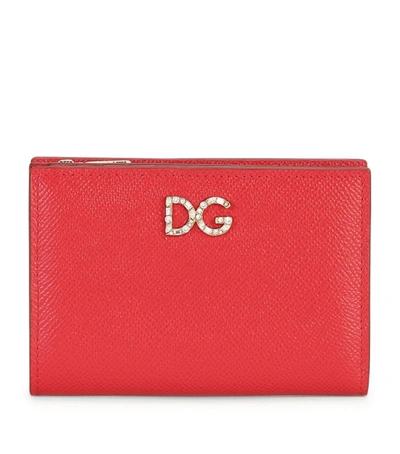 Dolce & Gabbana Small Dauphine Rhinestone Wallet In Red