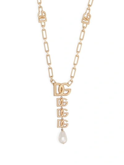 Dolce & Gabbana Necklace With Dg Logo Pendant And Pearl Embellishment In Gold