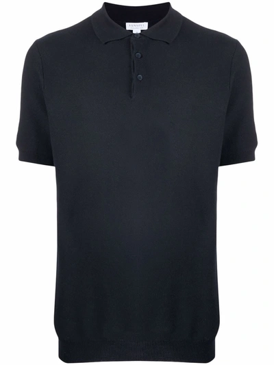 Sunspel Short-sleeved Cotton Polo Shirt In Navy