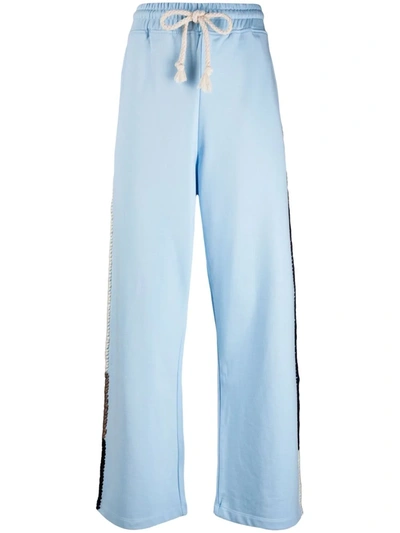 Jw Anderson Contrast Stitch Wide Leg Cotton Pants In Baby Blue
