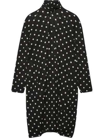 Balenciaga Oversized Cutout Polka-dot Ribbed-knit Midi Dress In Black