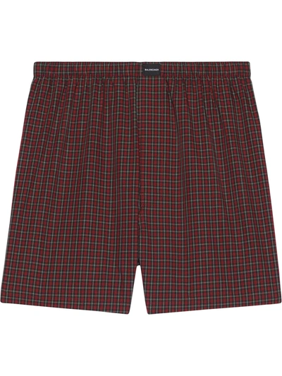 Balenciaga Micro Tartan-print Boxer Shorts In Red/dark Brown