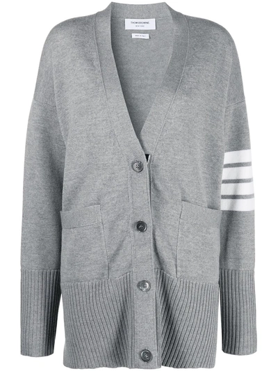 Thom Browne Oversized 4-bar Stripe Cardigan In Grey