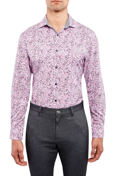 Wrk Trim Floral Stretch Performance Dress Shirt In Pink