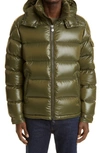 Moncler Green Down Maya Jacket In Khaki Green
