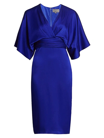 Theia Kimono-sleeve Satin Dress In Cobalt