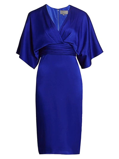 Theia Kimono-sleeve Satin Dress In Cobalt ModeSens