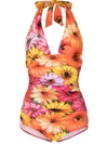 DOLCE & GABBANA FLORAL-PRINT HALTERNECK SWIMSUIT