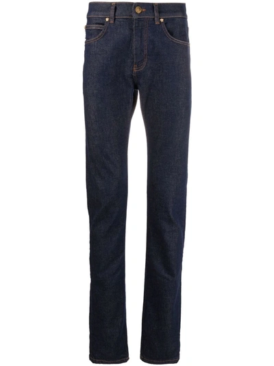 Versace Medusa-embroidered Straight-leg Jeans In Blu