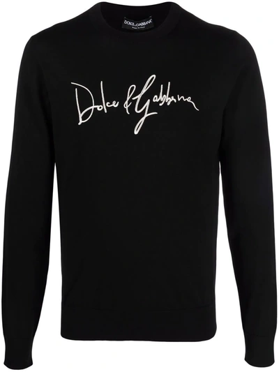 DOLCE & GABBANA EMBROIDERED-LOGO WOOL JUMPER