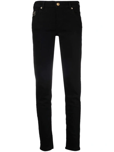 Versace Jeans Couture Embroidered-logo Slim-fit Jeans In Black