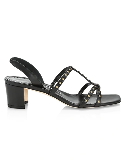 Manolo Blahnik Luce 50mm Studded Block-heel Slingback Sandals With Square Toe In Black