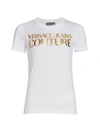 Versace Metallic Logo T-shirt In Bianco Gold