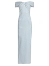 Teri Jon Metallic Off-the-shoulder Gown In Ice Blue