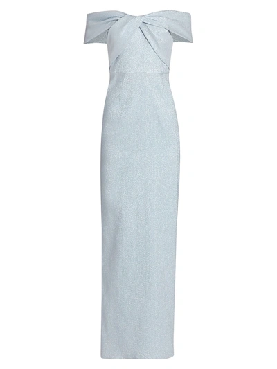 Teri Jon Metallic Off-the-shoulder Gown In Ice Blue