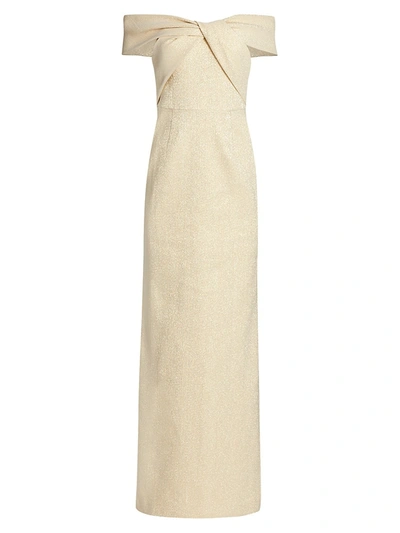 Teri Jon Metallic Off-the-shoulder Gown In Gold