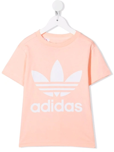 Adidas Originals Kids' Logo-print Short-sleeved T-shirt In Pink