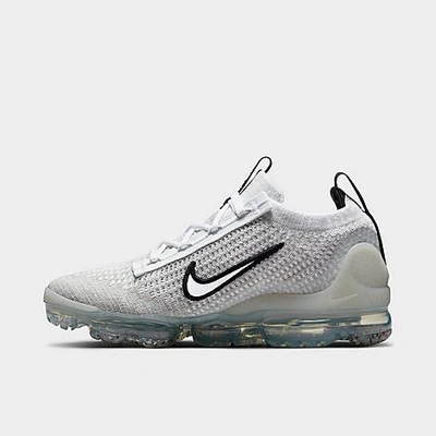 Nike Big Kids' Air Vapormax 2021 Flyknit Running Shoes In White/black/metallic Silver