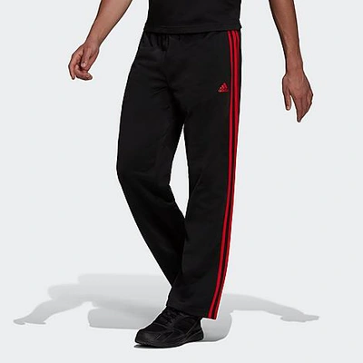 Adidas Originals Adidas Men's Primegreen Essentials Warm-up Open Hem 3-stripes Track Pants In Black/scarlet