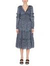 Michael Michael Kors Ruffle-trimmed Metallic Floral-print Jacquard Midi Dress In Blu