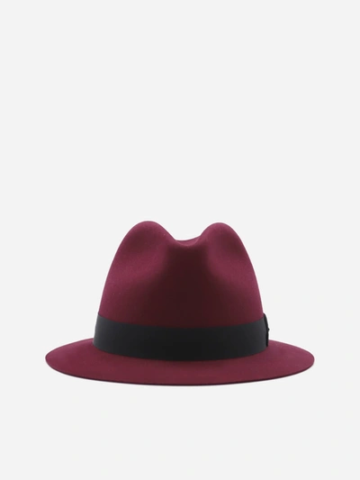 Saint Laurent Fedora Hat In Rabbit Felt With Grosgrain Ribbon In Bordeaux