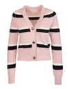 MARNI WOMAN PINK WOOL CARDIGAN WITH WHITE AND BLACK STRIPES,CDMD0226Q0-UFH922 RGC09