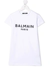 BALMAIN WHITE KIDS SHORT DRESS WITH BLACK SEQUINS LOGO,6P1151-Z0057 100