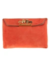 ALEXANDER MCQUEEN ALEXANDER MCQUEEN ORANGE SUEDE SKULL CLUTCH,631864-CSR11 7520