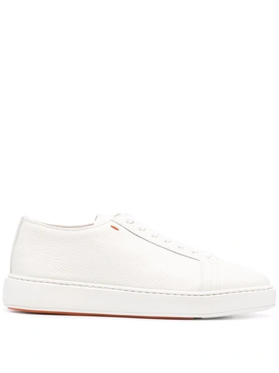 Santoni Pebbled Low-top Sneakers In White