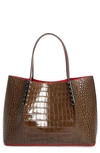 CHRISTIAN LOUBOUTIN SMALL CABAROCK CROC EMBOSSED CALFSKIN LEATHER TOTE,3205189