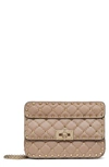 Valentino Neutral Rockstud Spike Medium Leather Shoulder Bag In Poudre