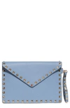 Valentino Garavani Medium Rockstud Leather Envelope Pouch In Med Blue