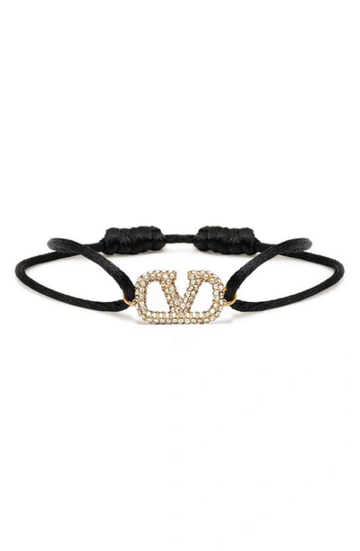 Valentino Garavani Garavani Crystal Vlogo Cord Bracelet In Nero/ Crystal Silver Shade