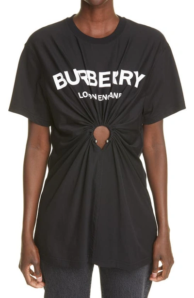 Burberry Virginia Oversize Cutout Logo Graphic Tee In Black
